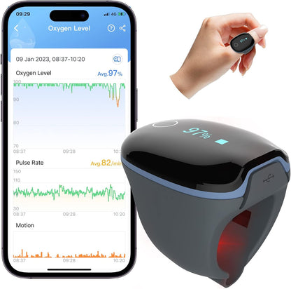 Wellue O2Ring Wearable Sleep Monitor - Bluetooth Tracker with Free APP & PC Report