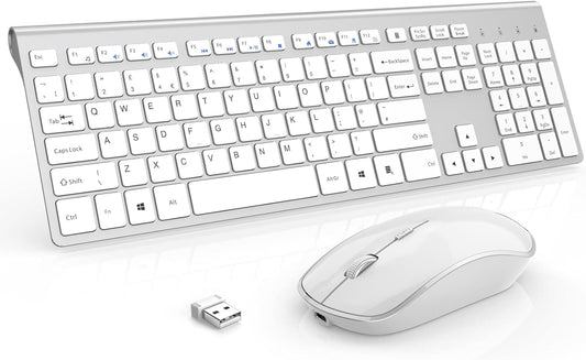 Wireless Keyboard and Mouse Combo Rechargeable J JOYACCESS Keyboard and Mouse 2.4G Portable Ergonomic for Windows, PC, Laptop,Tablet