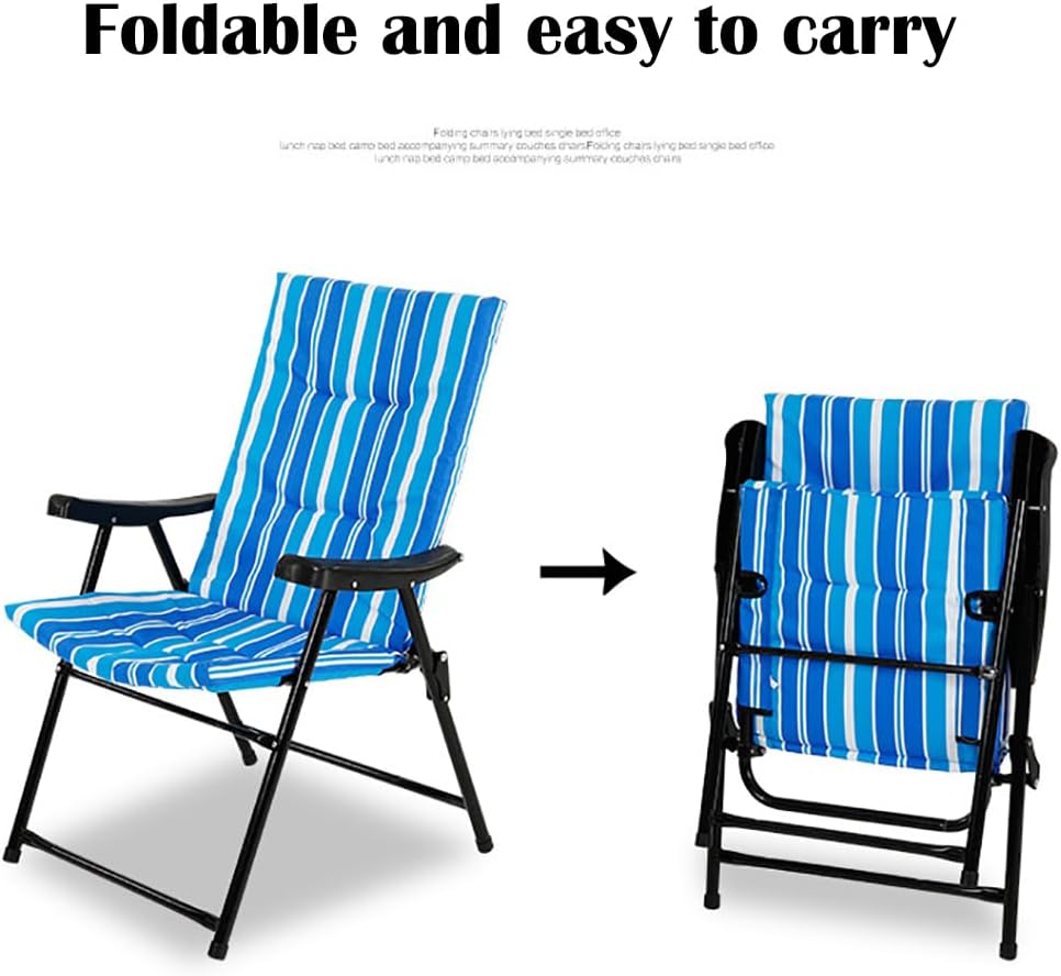 Folding Camping Chair Portable Beach Chair Outdoor Lounge Chair Foldable with Armrest and Cushion for Camping, Beach, Picnic, Barbeque, Fishing and Travel (Blue)