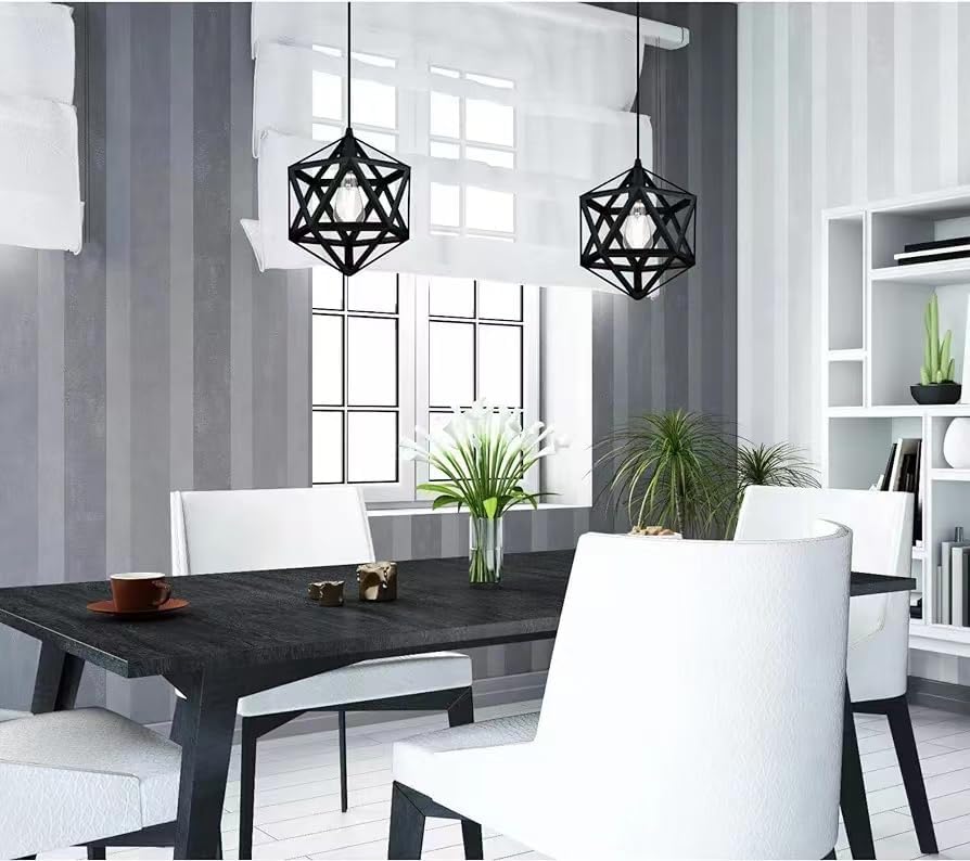 HUA QIANG WANG Industrial Pendant Light Diamond Shape 1-Light Adjustable Height Black Metal Hanging Lamp Vintage Farmhouse Ceiling Light Fixture for Kitchen Island Dining Room Living Room Bedroom