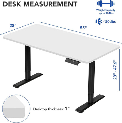 Flexispot EN1 Height Adjustable Standing Desk with Memory Height Adjustable Whole-Piece Desk Top (55x28, Black Frame + White Top)