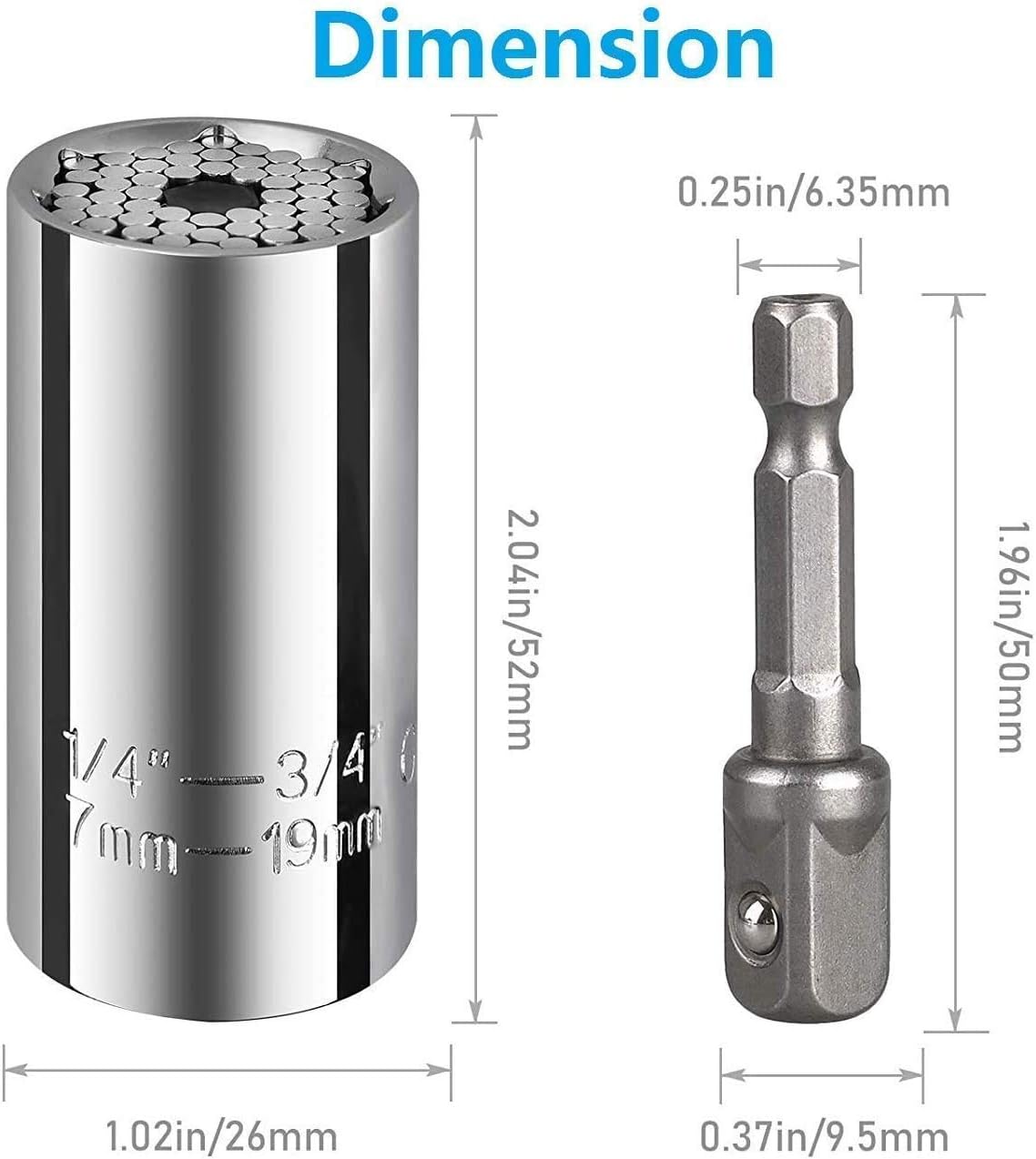 Universal Socket Grip Adapter, 1/4 to 3/4 IN Ratchet Wrench Power Drill Adapter & 105 Degree Right Angle Driver Extension Power Screwdriver Drill Tools Gifts for Men Husband Dad Father DIY Handyman