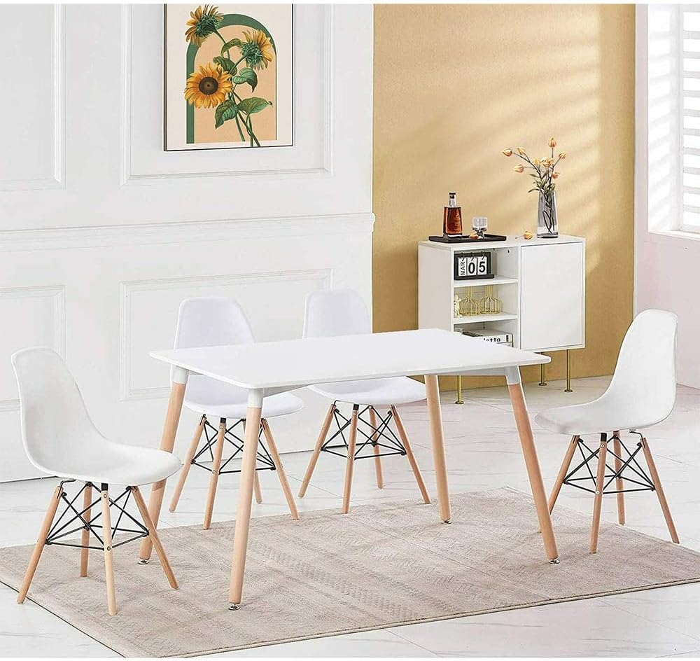 Danube Home Stork 5-Piece Rectangular Dining Set | Sturdy Kitchen Dining Table With 4 Dining Chairs | 1+4 Seater Modern Design Furniture For Home-80x120x75 White/Beech