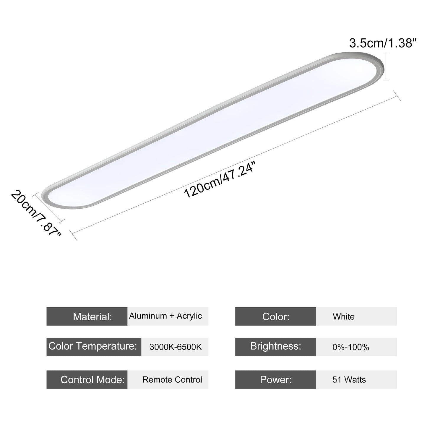 Ganeed 27.6" LED Ceiling Light, Full Spectrum Linear Ceiling Lamps, 6500K Cool White Modern Ultra Thin Low Profile Light Fixture for Office Living Room Bedroom Kitchen Study Room Hallway, White/36W