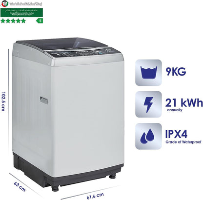 Super General 9 kg fully automatic Top-Loading Washing Machine SGW-920-NS, Silver, 8 Programs, Spin Dry, efficient Top-Load Washer with Child-Lock, LED Display, 1 Year Warranty