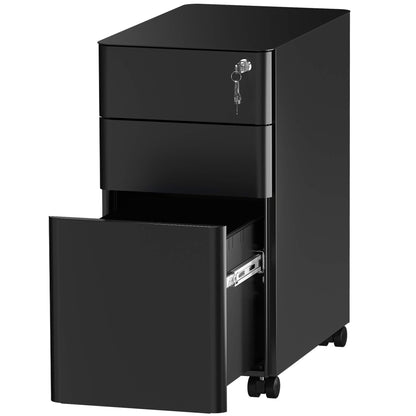 YITAHOME Fully Assembled Metal File Cabinet with 3 Lockable Drawers, Mobile Filing Cabinet for Home Office, Under Desk File Office Drawers for Letter/Legal/A4, Black, 30 x 46 x 59cm