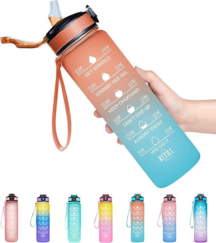 S2C™ Motivational Large Water Bottle 1L Tritan Plastic Water Bottle With Time Markers, Leak Proof Water Bottle For Kids, School Water Bottles (GREY)