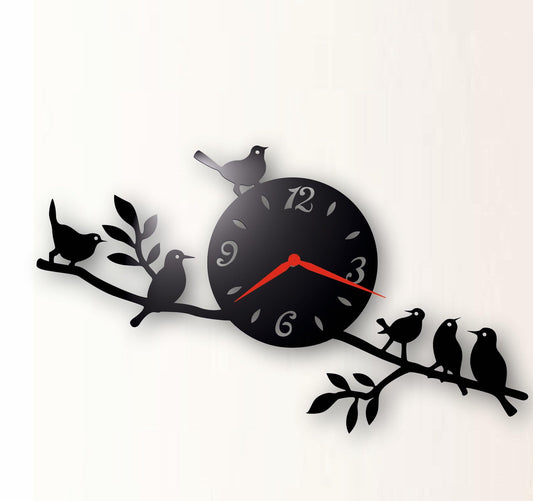 Genérico Black Glass Wall Clock (Birds)