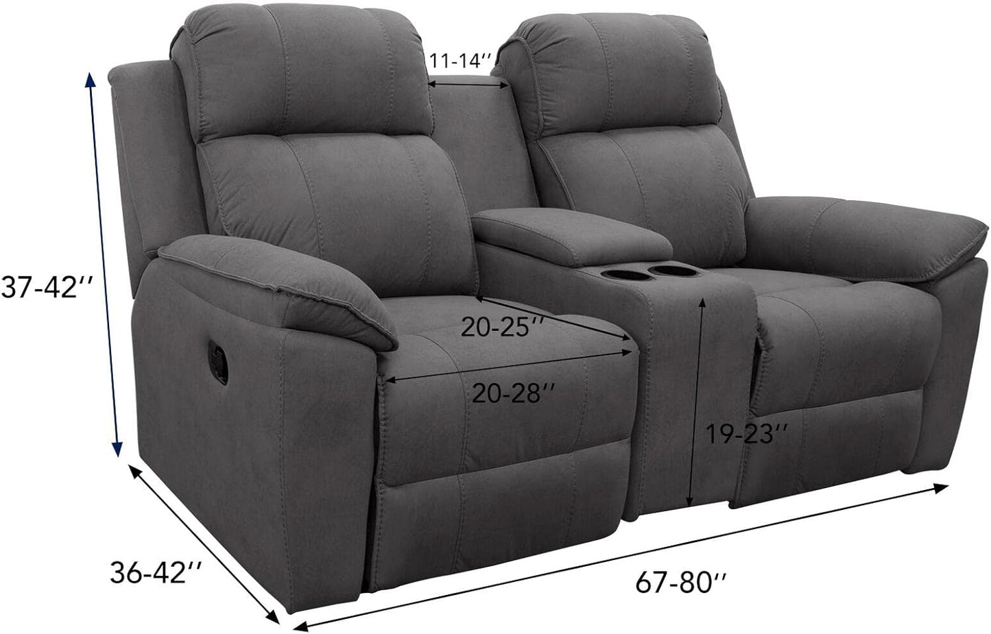 Easy-Going Stretch Recliner Loveseat Cover with Center Console Sofa Slipcover Soft Fitted Fleece 2 Seats Couch with Cup Holder and Storage Washable Furniture Protector Light Gray