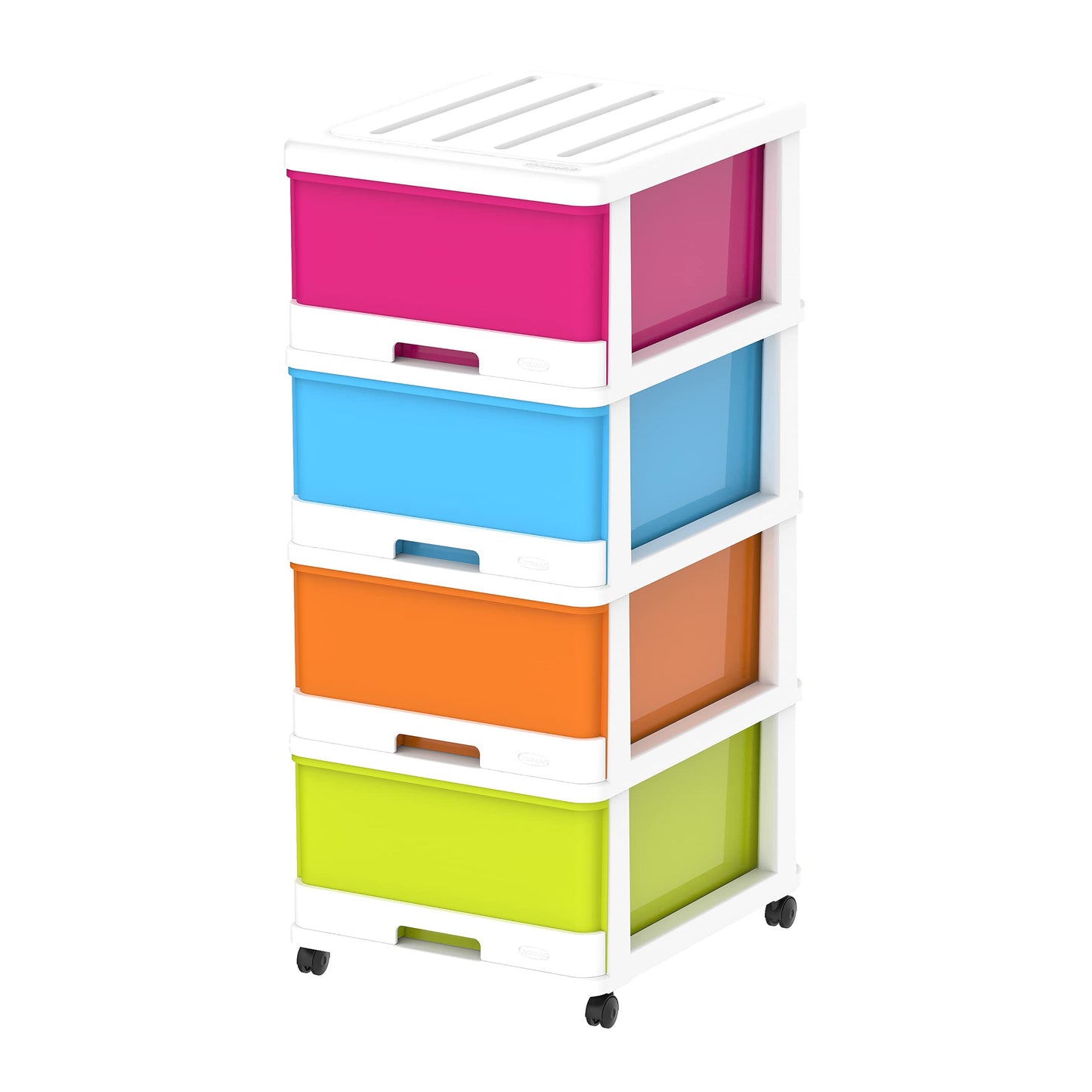 Cosmoplast 4 Tiers Storage Cabinet With Wheels, White Mix Drawers