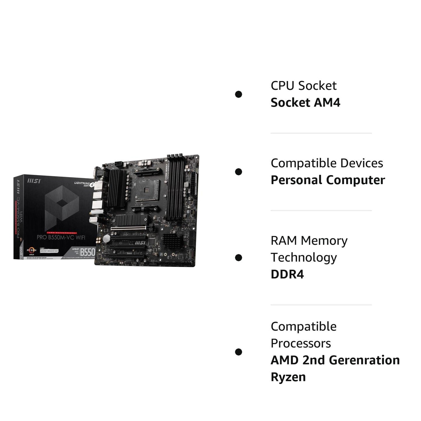 MSI B550M PRO-VDH WiFi ProSeries Motherboard (AMD AM4, DDR4, PCIe 4.0, SATA 6Gb/s, M.2, USB 3.2 Gen 1, Wi-Fi, D-SUB/HDMI/DP, Micro-ATX)