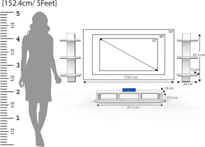 Raafi Wooden Wall Mounted TV Unit, Cabinet, with TV Stand Unit Wall Shelf for Living Room (Black & White)