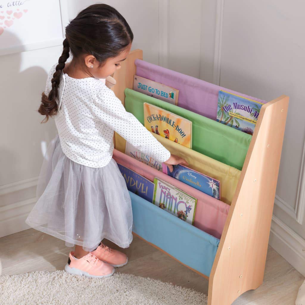 KidKraft 14221 Kids Sling Wooden Bookshelf, Children's Bedroom Furniture, Bookcase Display and Storage Rack, Natural Colours