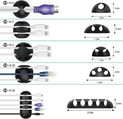 Coralblue - Cable Management Clips for Power Cord, USB Cable, TV Cable, PC, Home and Office, Desktop Cable (3, 5 or 7 Cables) - 3 Pieces - White
