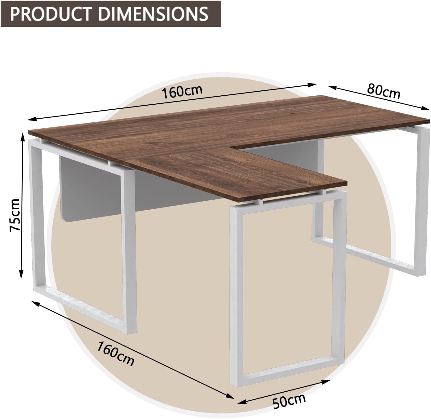 Mahmayi Carre Modern Workstation- Office Furniture with Steel Square Metal Legs, Silver Modesty Panel, Wood 3 Drawer Mobile Storage Unit, Tempered Glass Top for Office Executives, Home (140CM, White)