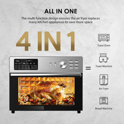 Dxmocos 30L Air Fryer Toaster Oven,Stainless Steel Air Fryer Rotisserie Combo,21 in 1 Countertop Ovens, Innovative 360° Air Frying Technology,Large Air Fryers Oven