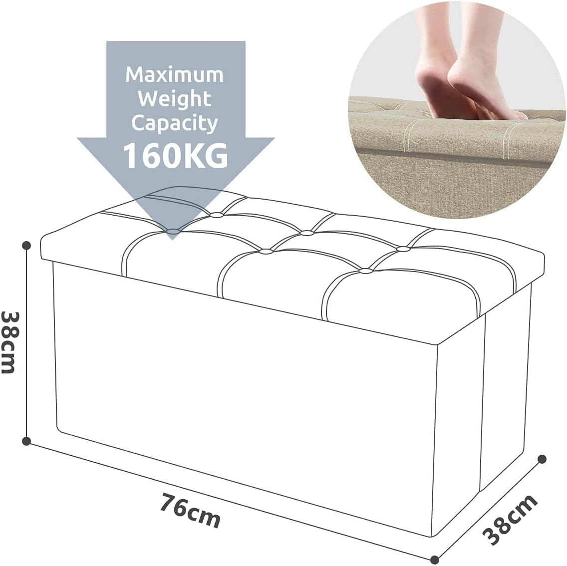 Packingoutlet Thickened Linen Storage Ottoman Bench, 76x38x38cm