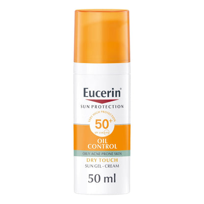 Eucerin Face Sunscreen Oil Control Gel-Cream Dry Touch, High UVA/UVB Protection, SPF 50+, Light Texture Sun Protection, Suitable Under Make-Up, for Oily acne prone skin, 50ml