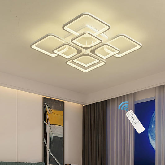 Qcyuui Modern LED Ceiling Light, Dimmable Flush Mount Ceiling Lights Fixture with Remote Control, 23.6" 8-Square Acrylic Ceiling Lamp for Kitchen Living Room Dining Room Bedroom, 96W, 3000K-6000K