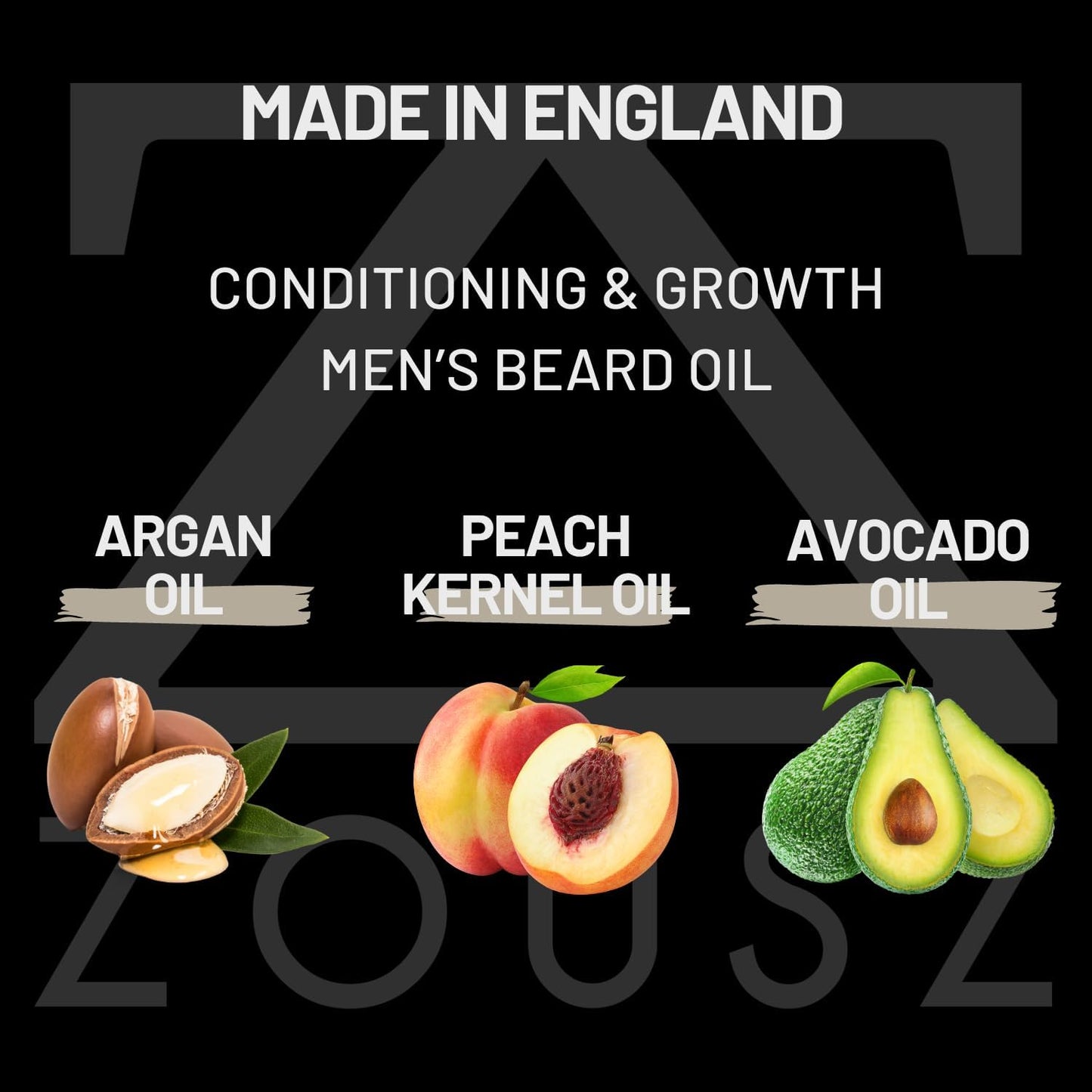 ZOUSZ Beard Oil - Black Oud Wood Scented Grooming Formula with Natural Avocado, Argan, Macadamia Oils - Non-Greasy Facial Hair Softener & Moisturiser for Styling – Vegan-Friendly Gift for Men 50mL