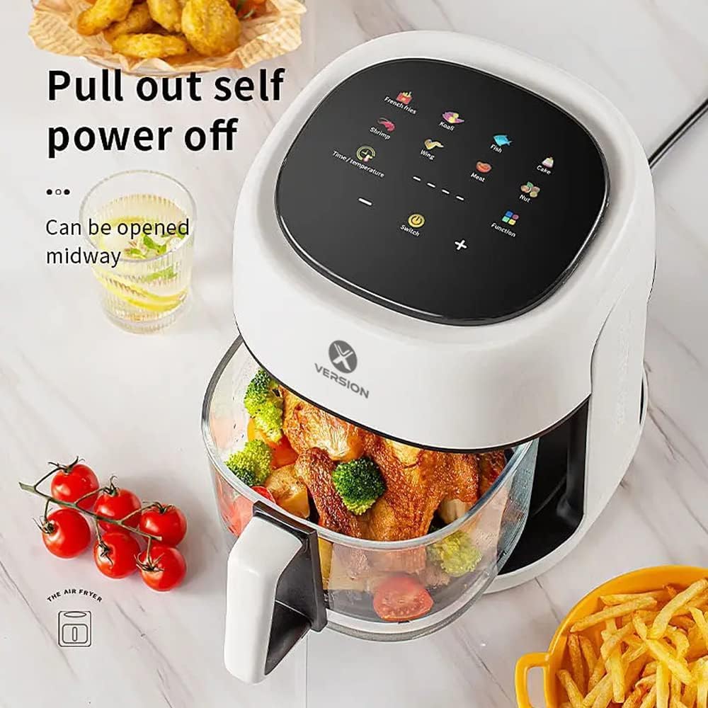 XVersion Air Fryer 4.5L, XVersion Airfryer with Digital Control Panel, Rapid Hot Air Circulation, Clear Window Internal Light Self Timer & 8 Cooking Presets Fry Roast Bake & Reheat