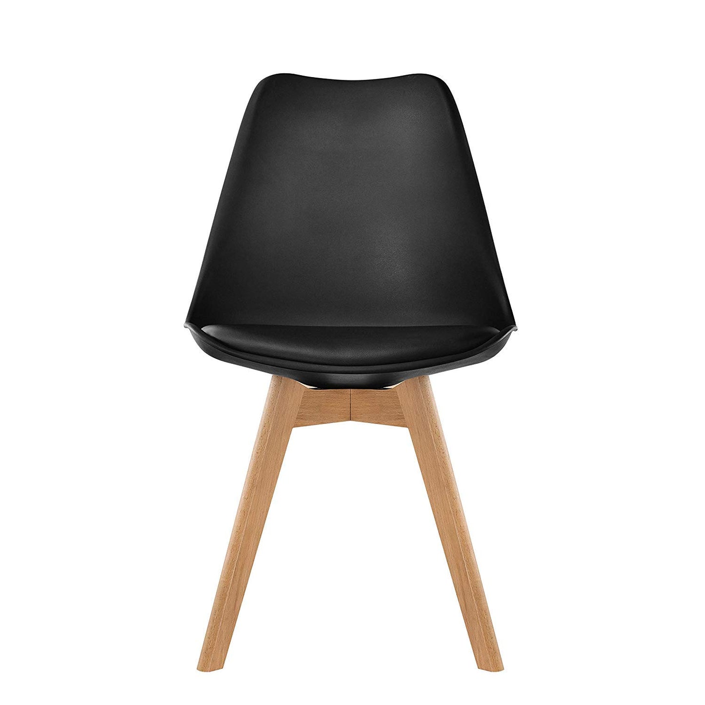 Mahmayi Eames Style Retro Cushion Dining Chair- Solid Wood Legs, ABS Plastic Seat, Durable & Lightweight- Perfect Blend of Style and Comfort for Modern Dining Spaces- Black