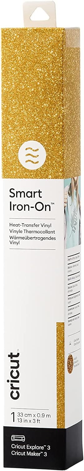 Cricut Smart Glitter Iron On | Gold | 0.9 m (3 ft) | Heat Transfer Vinyl Roll (HTV) | For use with Cricut Explore 3 and Cricut Maker 3