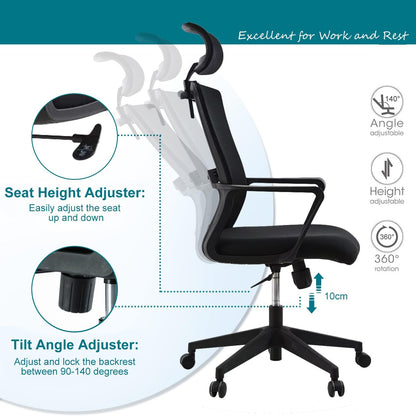 Kano.cn Desk Chair Office Chair for Home Height Adjustable Mid Back Mesh Computer Chair with Lumbar Support Mesh Swivel Computer Office Ergonomic Executive Chair