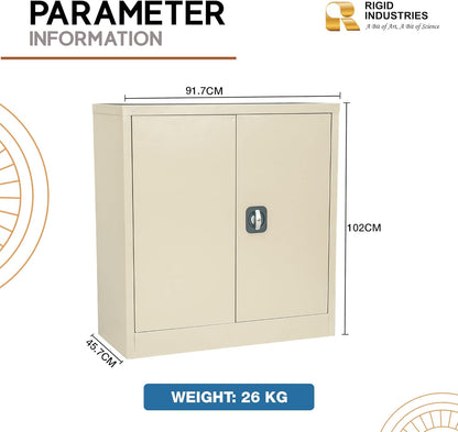 RIGID Office Cupboard Low Height, Steel Filing Cupboard, Cabinet with Shelves Storage Compartment (White)