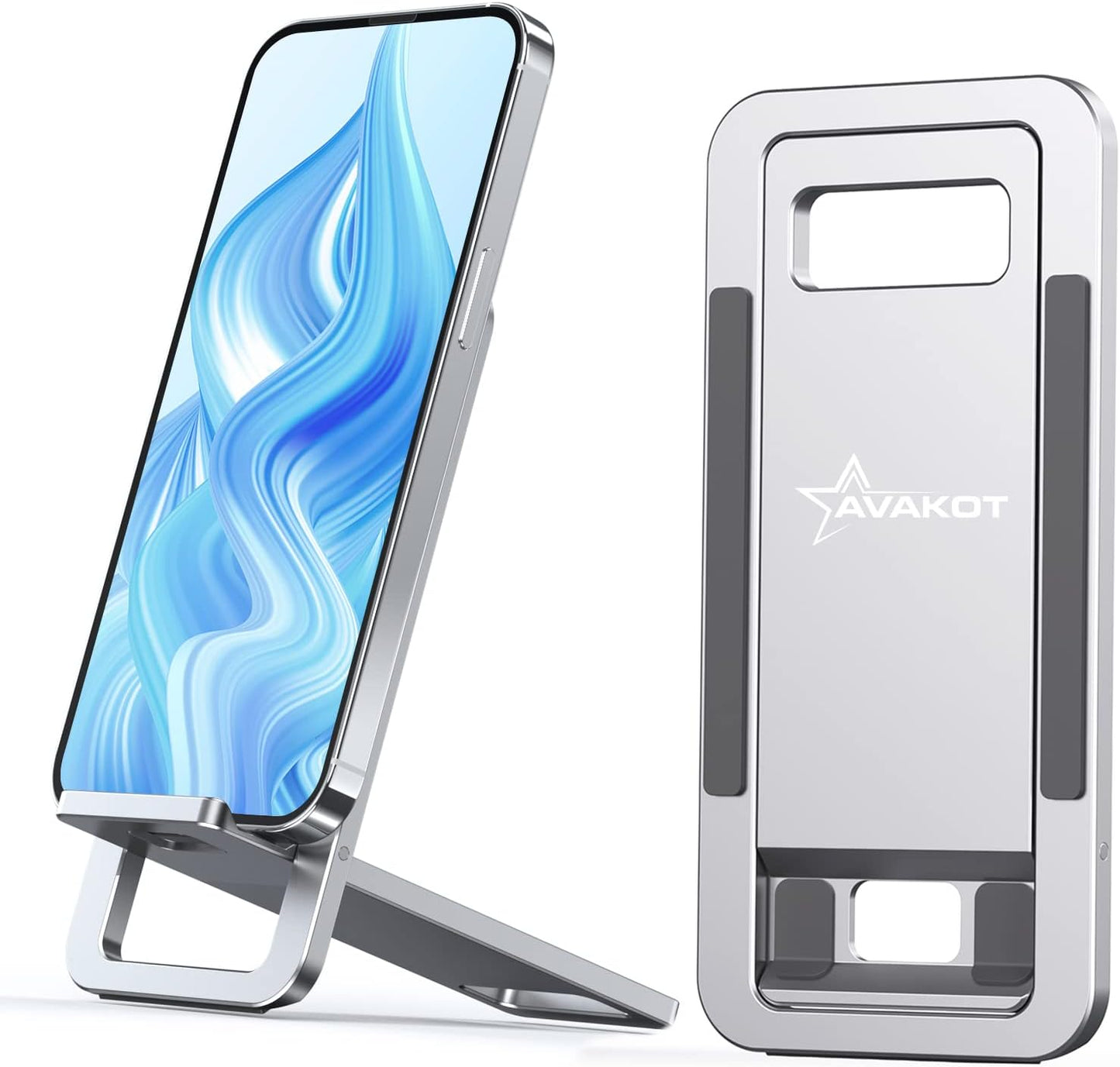 avakot Cell Phone Stand, Folding Aluminum Mobile Phone Holder Bracket for Desk Portable Travel Holder Office Desk Accessories Compatible with iPhone 14 13 12 Pro Max Samsung S22 S21 | Gray