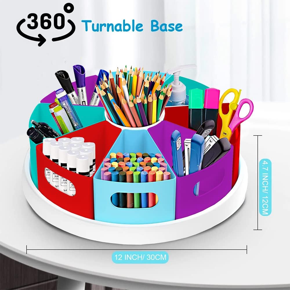 Exrp Rotating Art Supplies Organizer Storage Caddy for Kids | Crayon Marker and Pencil Organization for School Desk Teachers Classrooms and Crafts at Home