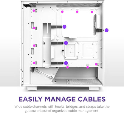 NZXT H5 Flow Compact ATX Mid-Tower PC Gaming Case – High Airflow Perforated Front Panel – Tempered Glass Side Panel – Cable Management – 2 x 120mm Fans Included – 280mm Radiator Support – White