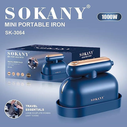 SOKANY SK-3071B 1200W Vertical Steam Travel Iron, 125ml Tank, Lightweight Mini Steam Iron, Perfect for Travel, Quilting & Sewing(SK-3071B)