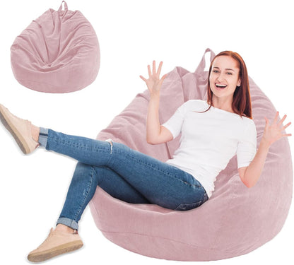 KOWAKA NO Filler Bean Bag Cover, Bean Bag Chair Sofa Cover for Home, Not Filler Bean Bag Covers Bean Bags for Adults & Kids,for Indoor Home Living Room (Pink(corduroy), M(80x90cm))