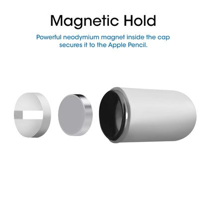 TechMatte Magnetic Replacement Cap and Holder for Apple Pencil (2 Pack, White)