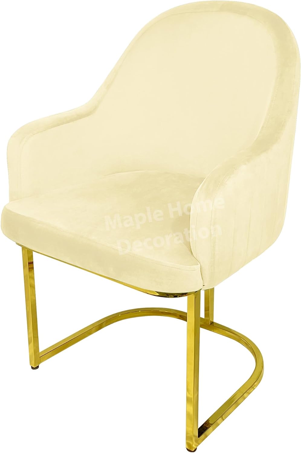 Maple Home Velvet Chairs Modern Accent Dining Chairs Flannelette Comfy Upholstered Dining Room Furniture Leisure Chairs Golden Metal Leg (Beige)