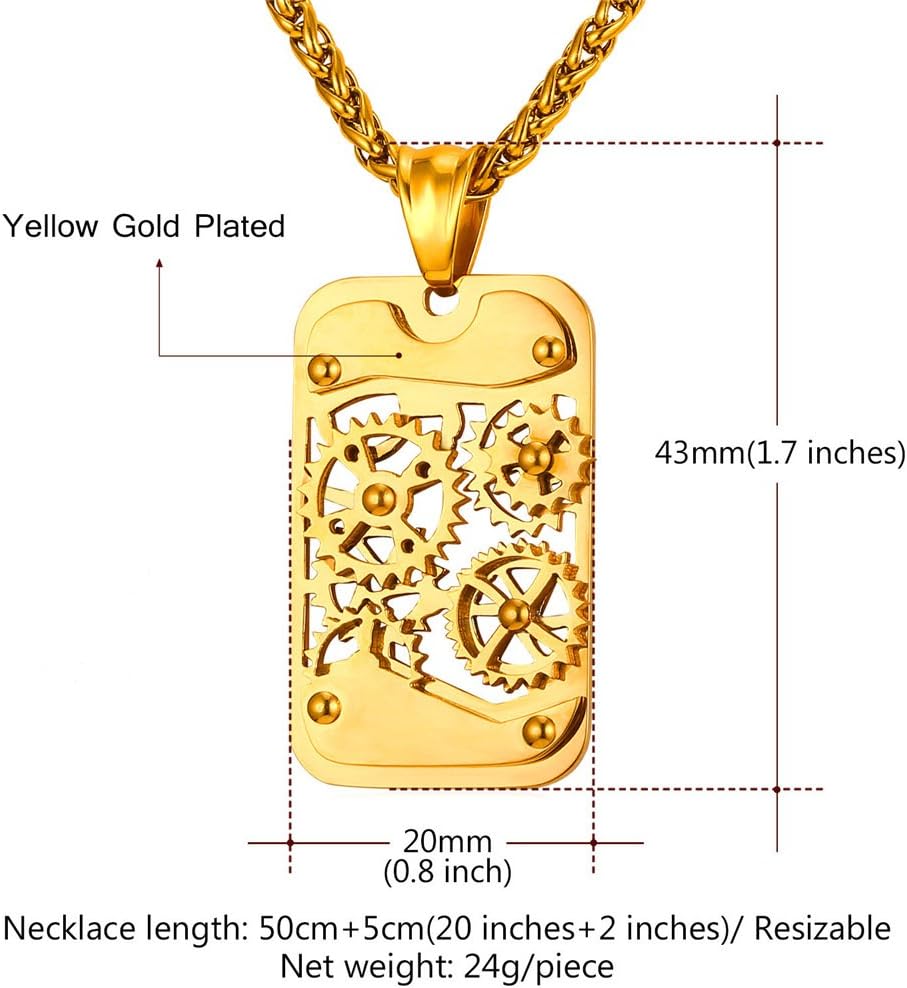 U7 Men Steampunk Jewelry Stainless Steel Rope Chain Cool Gear Pendant Necklace, 22/24/26 Inch Length, With Gift Box