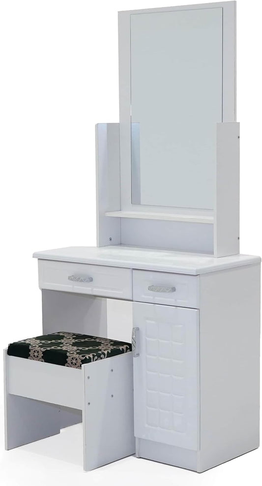 NAD furniture LLC Wooden Dressing Table With Mirror,Two Drawers And One Small Storage,One Sitting Stool. 155X79X39 Cm White