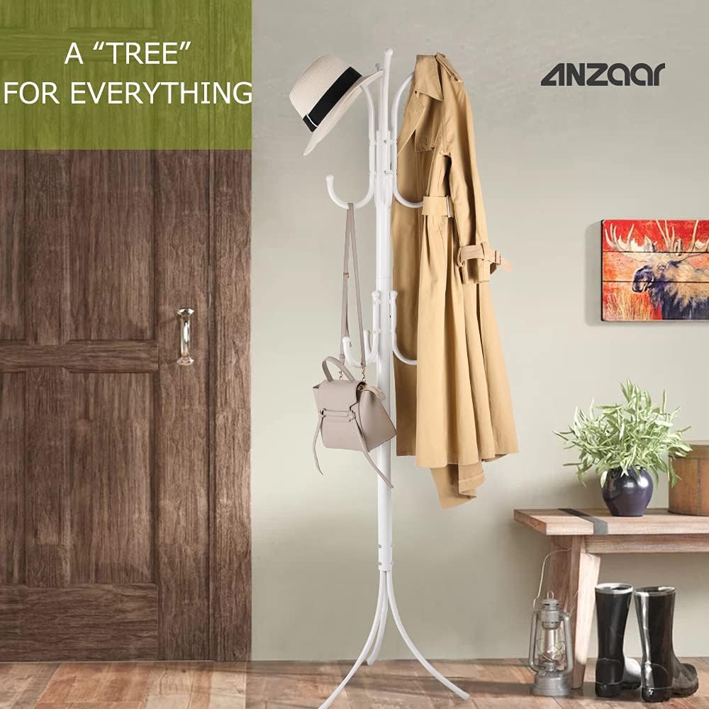 Coat Rack Freestanding, Coat Tree Hat Hanger Holder 11 Hooks for Jacket Umbrella Tree Stand with Base, Entryway Furniture for Home Office Floor Hanger Organizer Metal Coat Rack