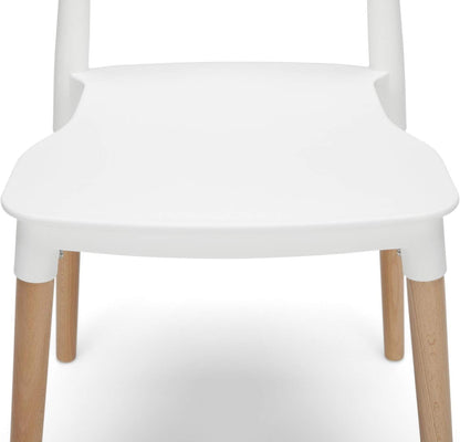 161 Collection by OFM Mid Century 4 Pack Modern 18" Plastic Molded Dining Chairs, Solid Natural Wood Legs, In White