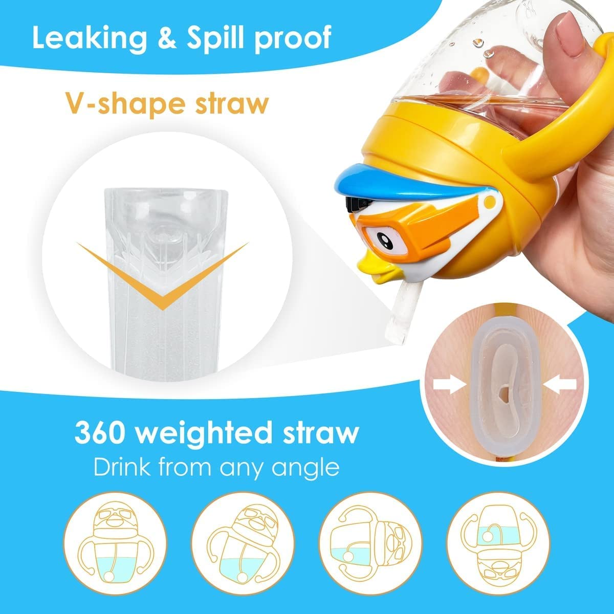 Sippy Cup for Baby 240ml, Sippy Cup With Handle Lanyard Learner Transition Spill Proof Water Bottle for Toddler 6 Month+, Flexible Gravity Ball Side Double Handles Learner, Straws Train Kids Cups