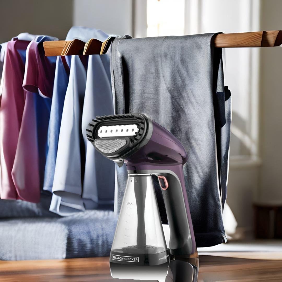 BLACK+DECKER Portable Garment Steamer With Universal Bottle Adaptor 1500W Dark Purple HST1500-B5