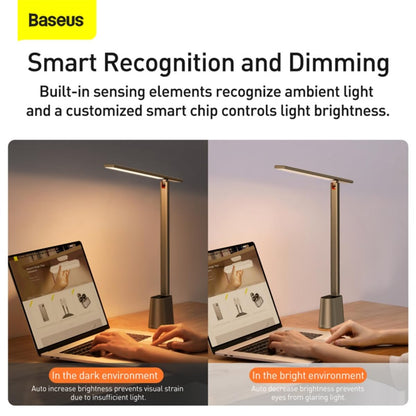 Baseus LED Desk Lamp Auto-Dimming Table Lamp Eye-Caring Smart Lamp Touch Control 47" Wide Illumination 250 Lumens 5W 3 Color Modes for Home Office, Living Room, Bedroom, Painting (Dark Grey)