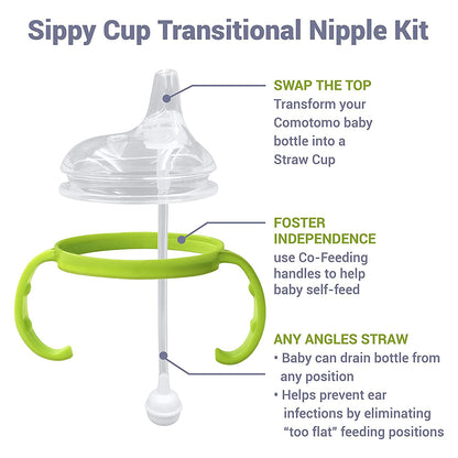 Anpei Straw Sippy Cup Transitional Nipple Kit Bundle Compatible with Comotomo Baby Bottles, 5 oz and 8 oz | Value Bundle 2 Kits + Brushes (Pink)