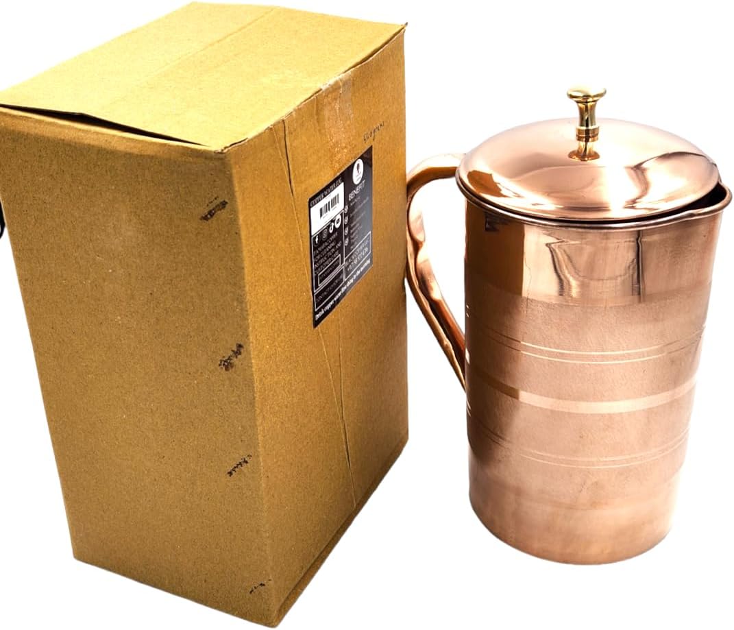 Pure Copper Jug Pitcher for Drinking Water | Copper Jug for Storage Water & Serving Ware | Ideal Drinkware With Ayurveda and Yoga Good Health Benefits (Capacity:1500 ML)