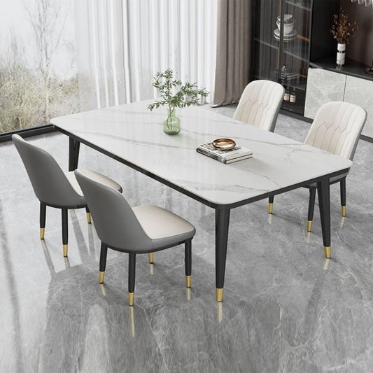 C&C Home Modern Multipurpose Industrial Standard Rectangle Sintered Stone Dining Table and 4 Concave Curve Chair Set for Kitchen Restroom 120 x 60 x 75 and 40 x 42 x 86 Centimeter.