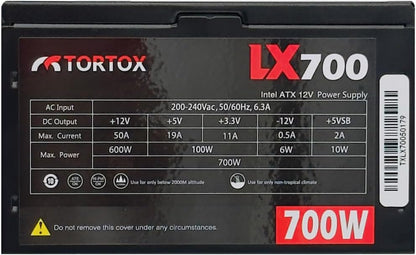 Tortox LX700 Low Noise ATX Power Supply For Gaming PC Case, 700W PSU, Latest INTEL and AMD, 12CM Cooling Fan, 6+2 Pin VGA Interface, 160V to 264V Input Voltage, Ideal Computer Component