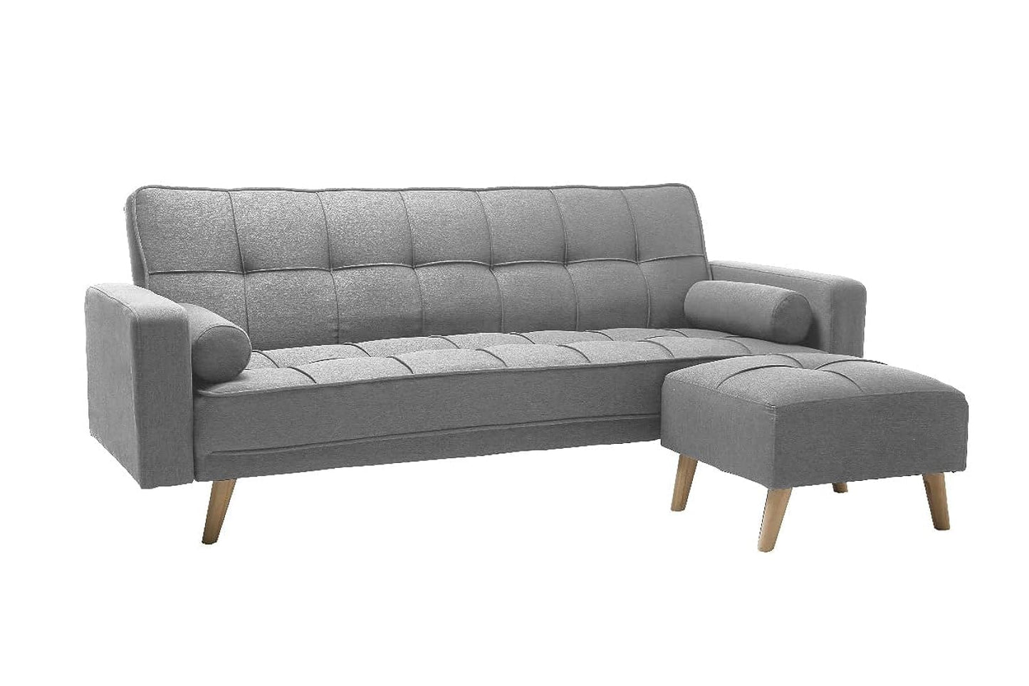 Light luxury fabric sofa bed sectional Furniture with square ottoman (Grey)