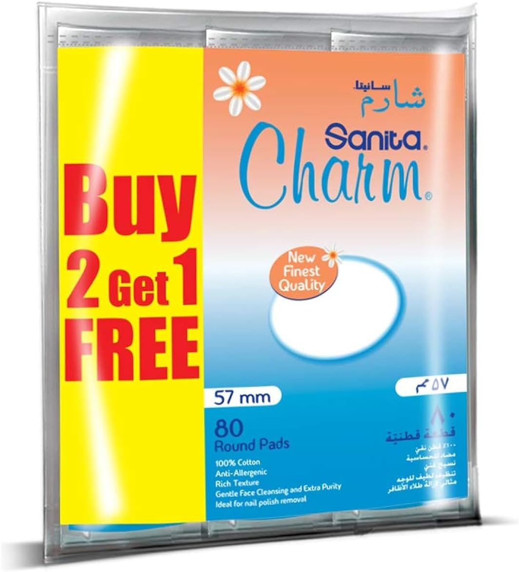 Sanita Charm 100% Cotton Round Pads, 240 (80X2+1) Pads