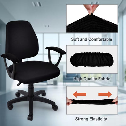 SARAFLORA Polyester Solid Stretch Washable Computer Chair Slipcovers for Universal Rotating for Boss, Office Chair (Large, Black)